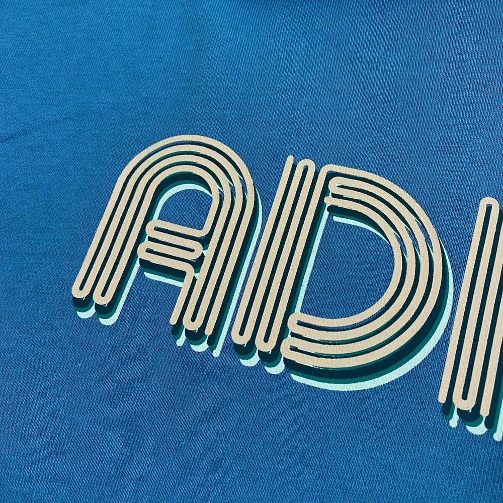 Adidas 3D Retro 70s Striped Logo Hoodie Mens Small Powder Teal Disco Groovy NWT - Picture 4 of 16